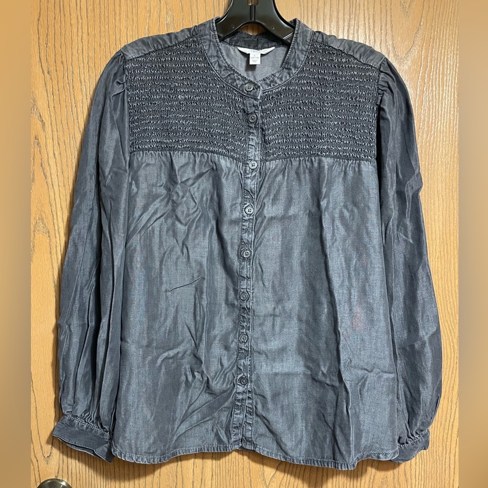 EUC Gray Button-Down Shirt with Smocking
